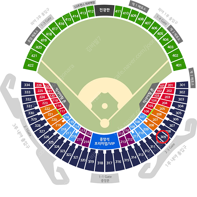 6/26(수) LG트윈스vs삼성라이온즈 1루 네이비309 2연석