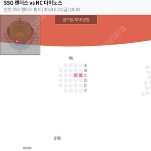 21(금) ssg랜더스 vs nc 다이노스 라이브존 v6 통로 2연석