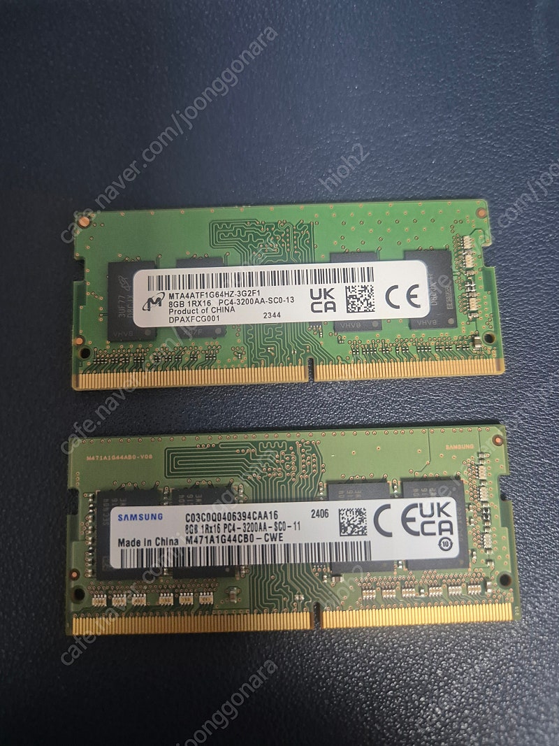 DDR4 PC4-25600 16GB (8GB X 2) 노트북용 메모리 팝니다. ​