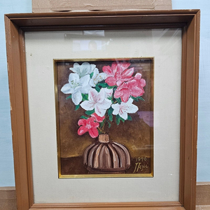 76년 캔버스유화 화병속꽃 철쭉유화그림 39x44cm​