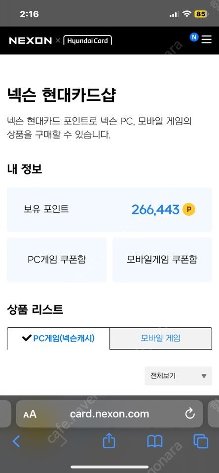 넥슨캐시 넥슨캐쉬 던전앤파이터 세라 사이퍼즈 테라 266,443점 10퍼 할인판매 (10만 5만 3만 5천 1만 5천 맞춰드려요)