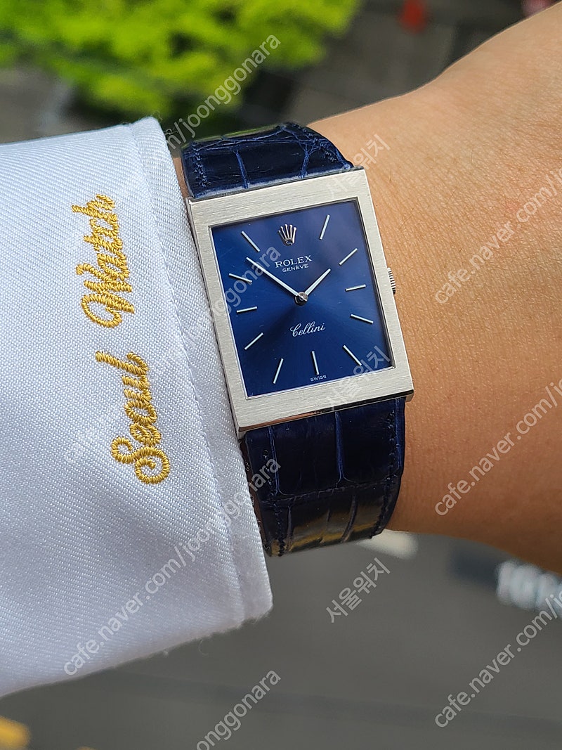 [정품] 롤렉스 셀리니 점보 탱크 블루 화이트골드 18K 금통 빈티지 (Rolex Cellini Tank Square 18K WG Vintage)