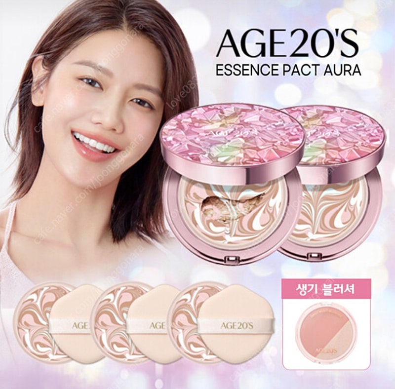 최신상 에이지투웨니스 AGE20S 에센스 커버 팩트 아우라 에디션 본품 2개+리필 3개+블러셔 1개 무료배송