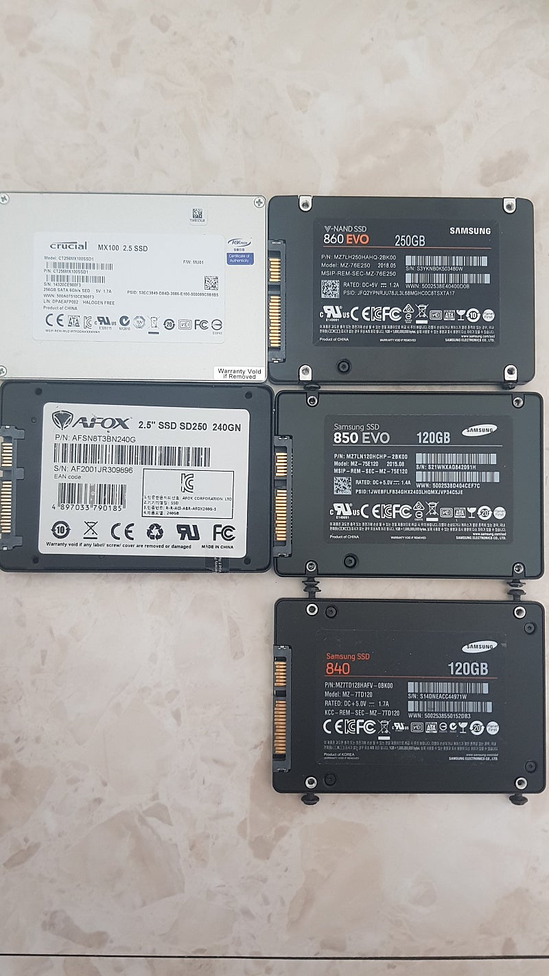 삼성 samsung crucial 860 evo WD SSD 용량별 저렴히 팝니다 256기가 256GB 250GB120GB