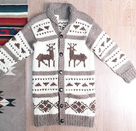 일본 빈티지샵 캐나다 핸드메이드 울100% 코위찬 스웨터 우먼 프리 귀한 롱코트 디자인