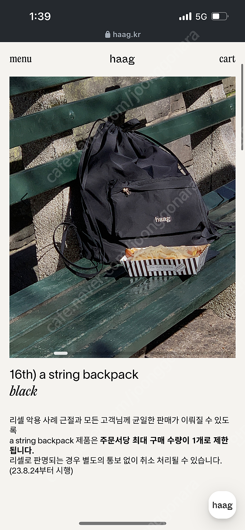 헤이그 haag a string backpack 스트링백팩