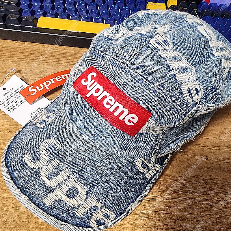 [정품] 슈프림 프레이드 로고 데님 캠프캡 블루 Supreme Frayed Logos Denim Camp Cap Blue - 21SS