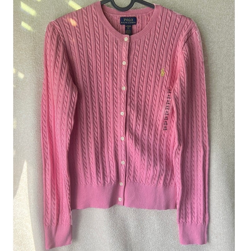 24년 신상 색상 폴로랄프로렌 걸즈 꽈배기 가디건 (Florida Pink)플로리다 핑크색상 XL 정품 백화점새상품 (우체국택배 당일발송 4시안)
