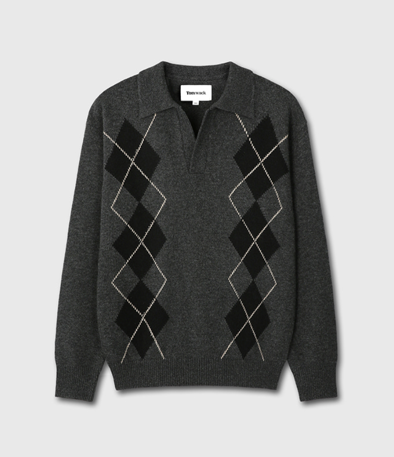 토니웩 / Wool and Cashmere Argyle Knitted Sweater / Dark Grey / 48(M)사이즈 팝니다.