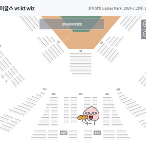 7월2일 한화 vs kt 중앙탁자성 a03블록 2연석