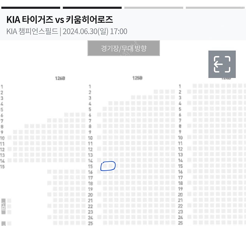 6월 30일 기아타이거즈 티켓( 3루 K5 125블록 15열 12번,13번) 정가 판매