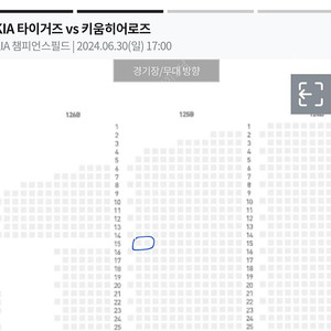 6월 30일 기아타이거즈 티켓( 3루 K5 125블록 15열 12번,13번) 정가 판매