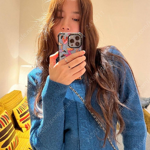 에브모우 알파카 슬림 가디건 블루나이트 컬러 ALPACA SLIM CARDIGAN-BLUE NIGHT