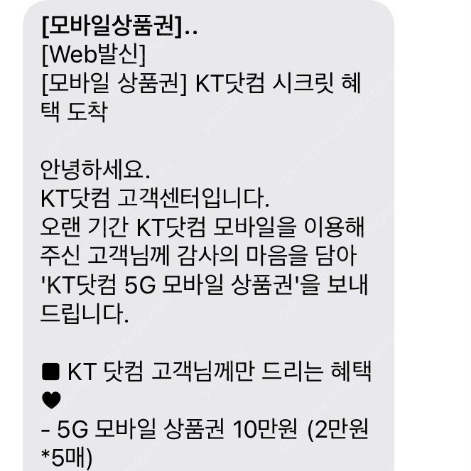 KT닷컴 5G 모바일 상품권 10만원 (2만원*5매)