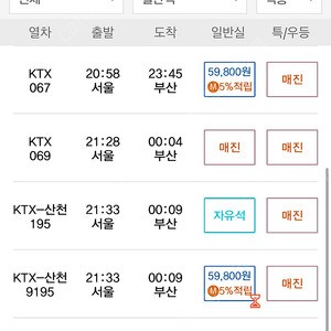 ktx 6월 27일 20:58분 서울 - 부산 급매