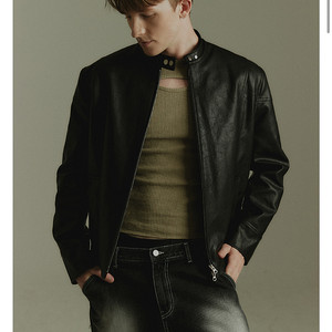 던즈더스트 Faux Leather Zip-Up Jacket(Black)