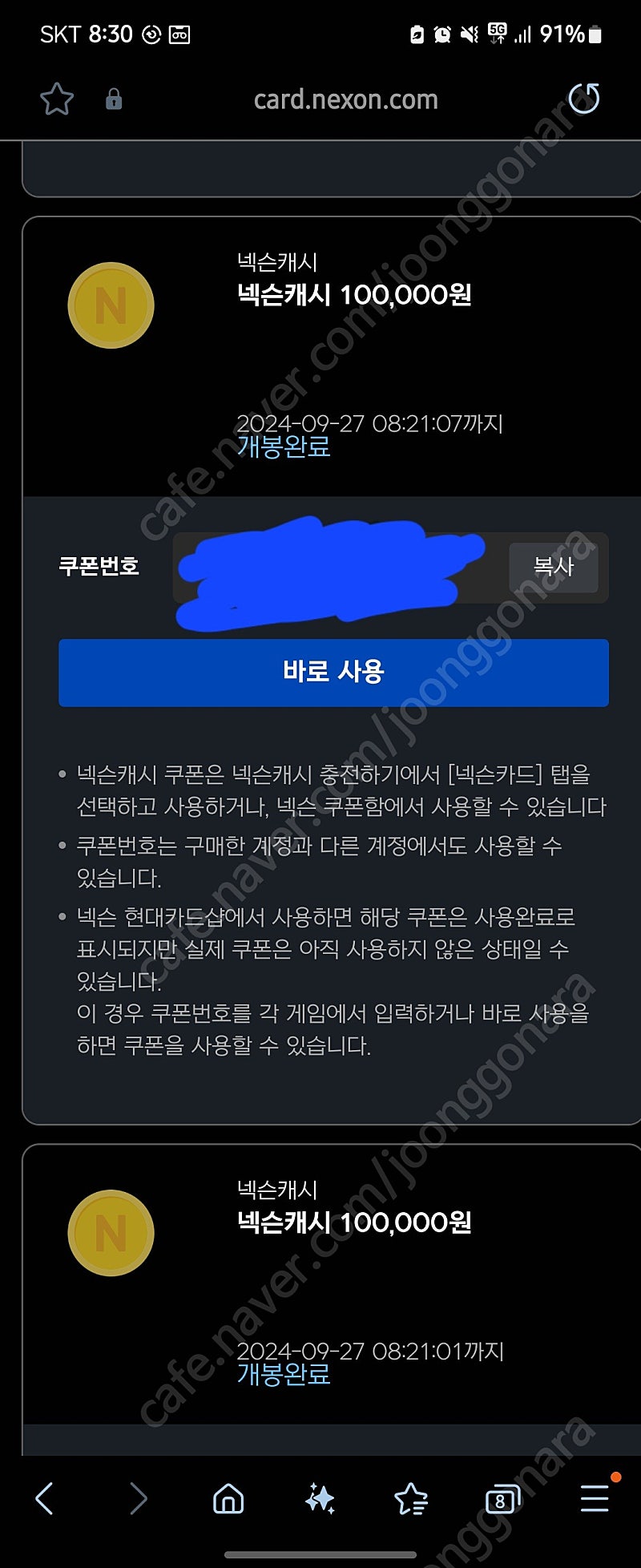 넥슨캐쉬 27만원 팝니다