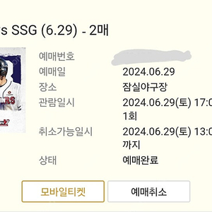 6/29 잠실야구장 두산베어스 SSG랜더스 3루 테이블석 원가양도