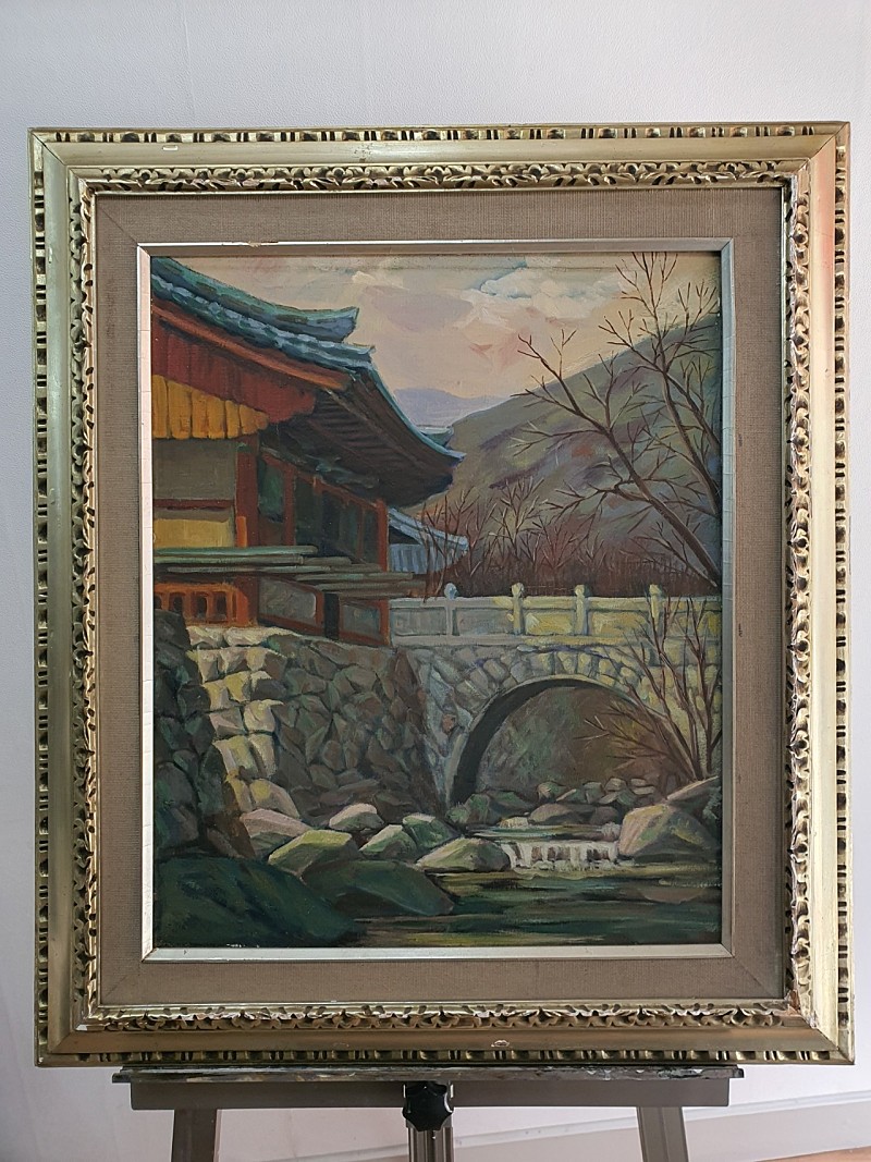 오래된유화 산사계곡풍경 유화그림 73x83cm ​ 서양화 인테리어소품 엔틱 빈티지 ​