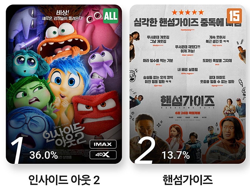 CGV 2인 16000원 <인사이드아웃> <하이재킹> <핸섬가이즈> <콰이어트플레이스 > 16,000원