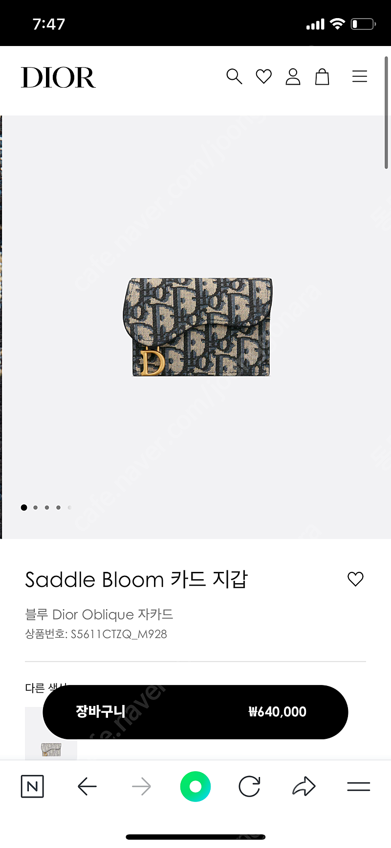 Saddle Bloom 카드 지갑 디올