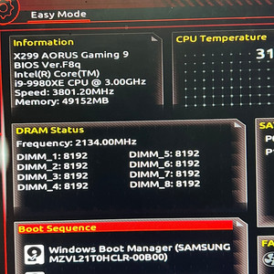 i9 9980XE CPU+기가바이트 X299 어로스 게이밍 9 메인보드(고장) 세트로 팝니다. (배송비 지불해 드립니다)