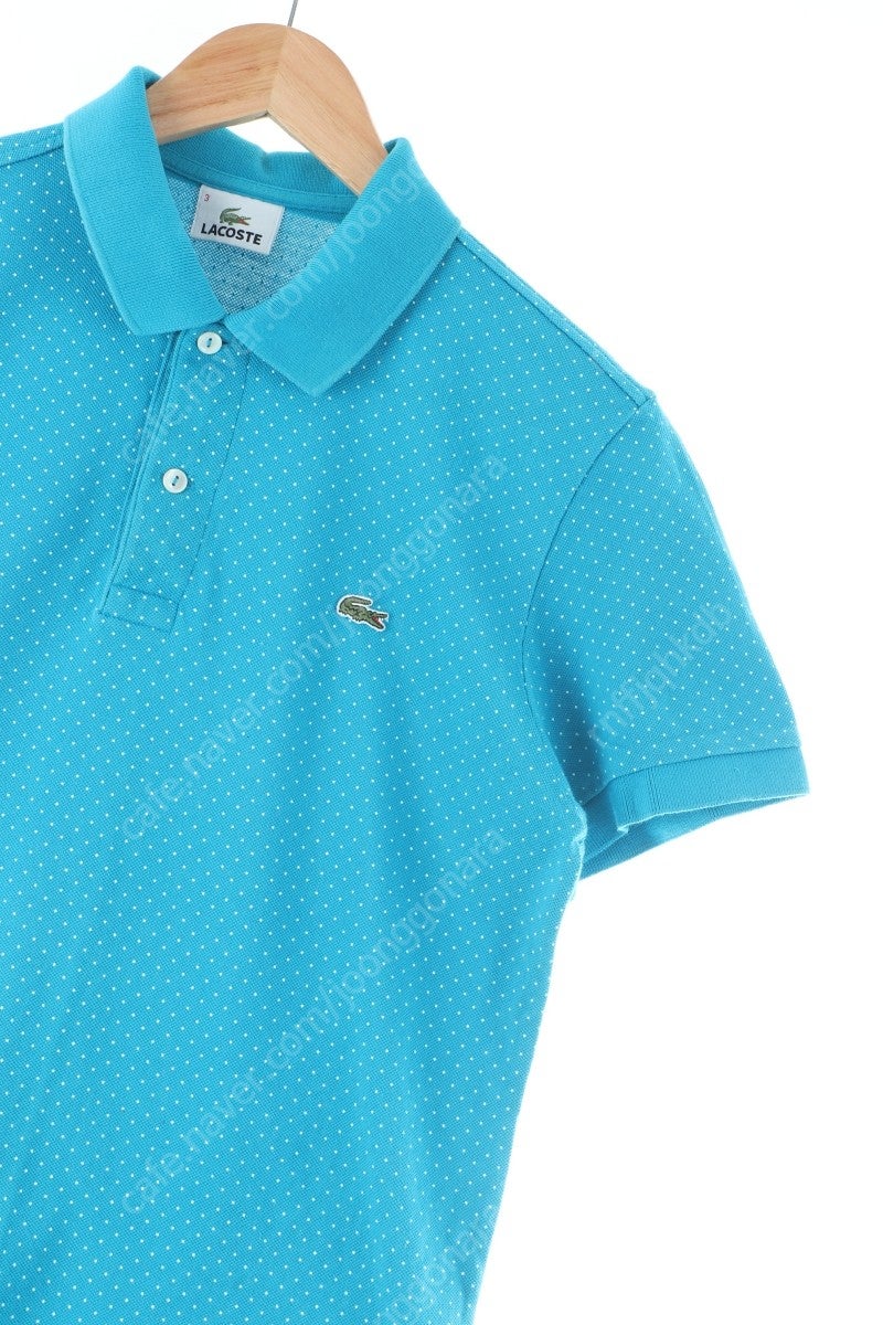 (M) 라코스테 반팔 카라 티셔츠 블루 땡땡이 패턴 한정판