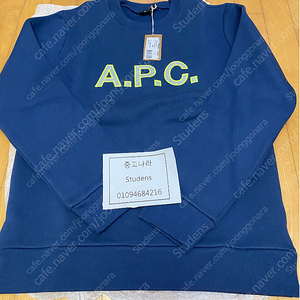 [XL] 아페쎄 APC 프론트 로고 블루 스웨트 셔츠 맨투맨 정품 새상품 남녀공용