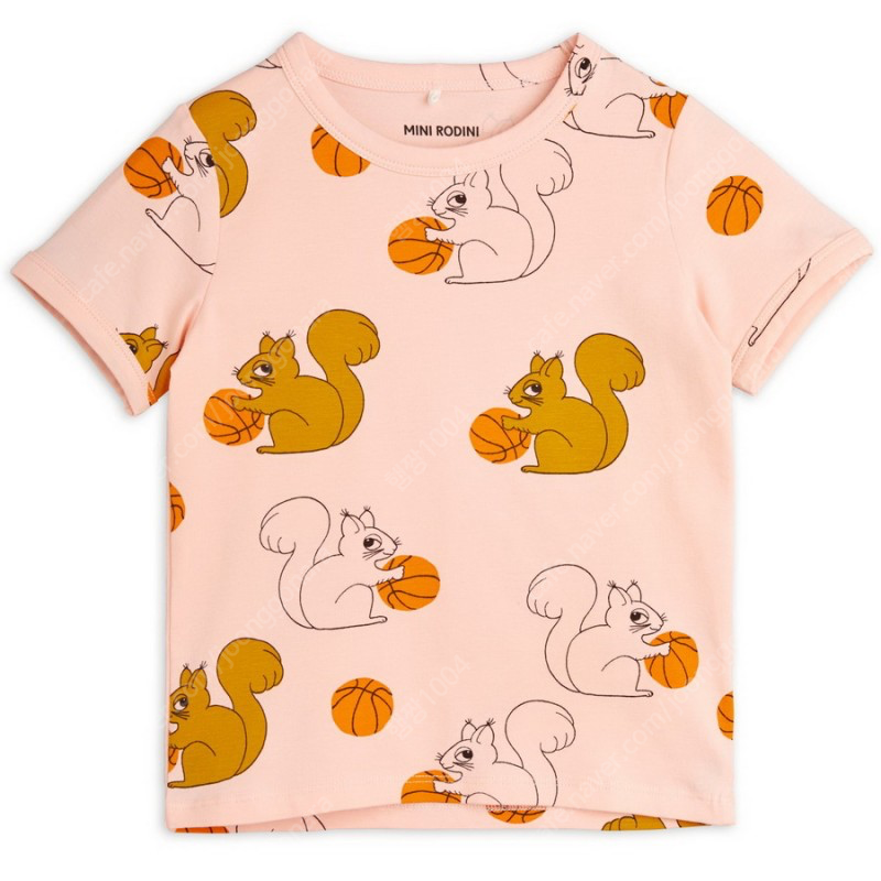 (새상품, 정품) 24ss 미니로디니 다람쥐 범벅 반팔 티셔츠, 살구빛 핑크 116/122