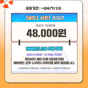 케리비안베이 골드1 종일권 + 에버랜드 오후13시 입장가능 2장 판매합니다 (7월5일~7월19일 이용가능)