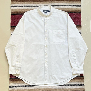 [XL] 1990s Polo Ralph Lauren Button Down White Shirt 'Big Shirt' 폴로랄프로렌 버튼다운 화이트 셔츠 빅셔츠 90년대 빈티지