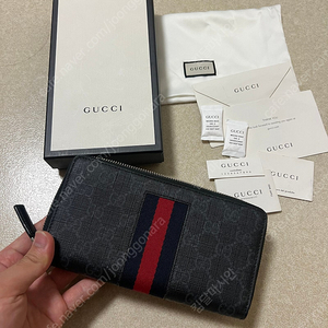 [정품] 구찌 Gucci 삼선 수프림 웹 블랙 지퍼장지갑