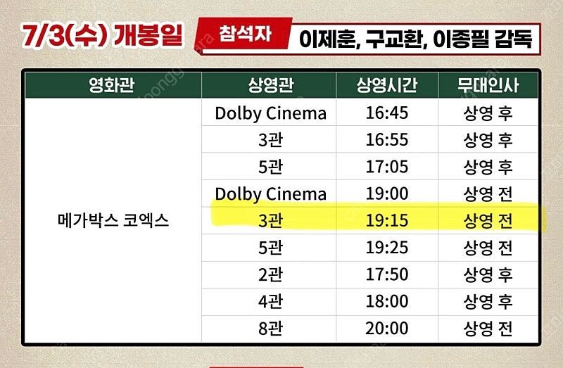 메가박스 코엑스 탈주 무대인사 7/3(오늘) 2연석