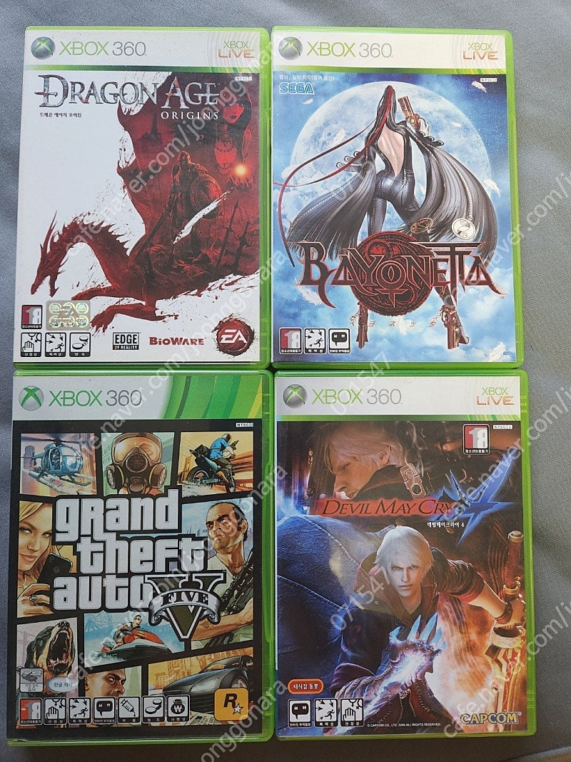 XBOX360 드래곤에이지 오리진, 베요네타, GTA5, 데빌메이크라이4 (4장판매)