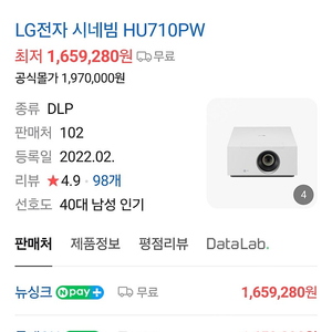 LG 시네빔 Laser 4K (HU710PW) 박스미개봉 새상품