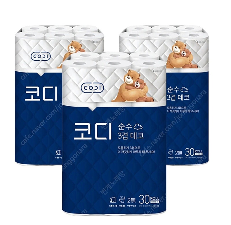 선착순)쌍용 코디 순수데코3겹 화장지 휴지 30미터 30롤×3팩(총90롤)무료배송28900원