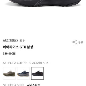 아크테릭스 에어리어스 gtx 300사이즈