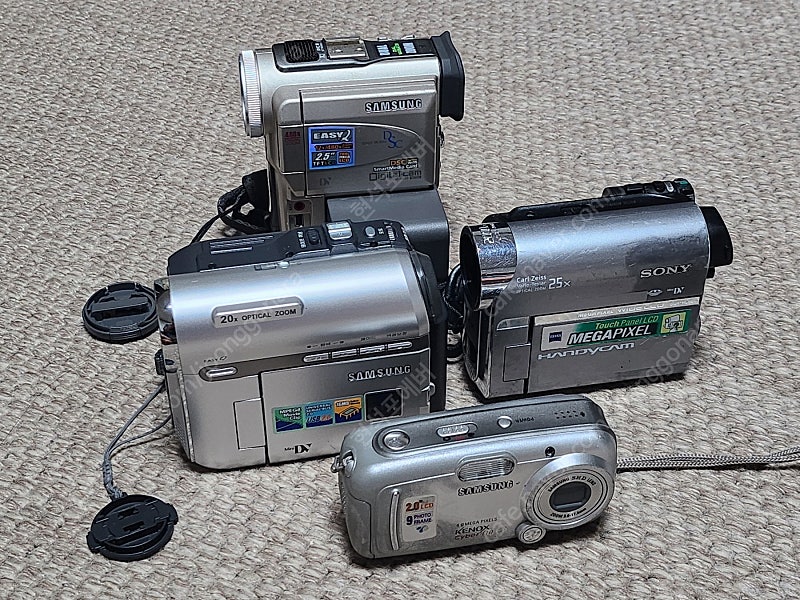 레트로 삼성 소니 SONY 6mm 디지털 비디오 캠코더 및 디카 카메라 총 4개 일괄 판매