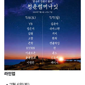 청춘썸머나잇 토요일 입장권 2매(킨텍스) 판매합니다 가수분들 라인업 짱짱해요