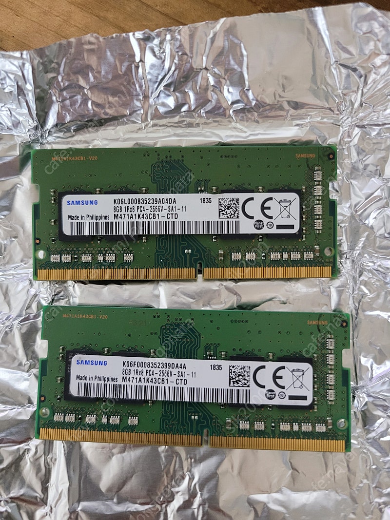 노트북 메모리 8GB 2개 팝니다.