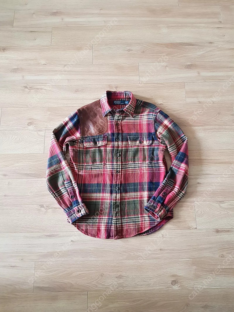 폴로 랄프로렌 Polo. vintage classic flannel check shirt. 가죽패치 빈티지클래식 플란넬 체크남방.M 95-100사이즈.