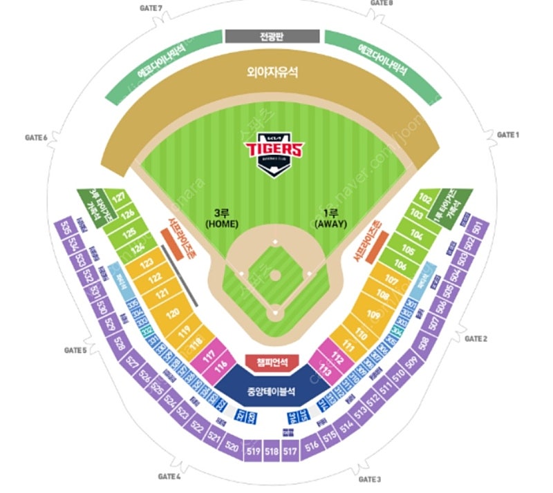 7월12일 광주 챔피언스필드 기아 vs ssg 3루 k8 120블럭 통로석 양도