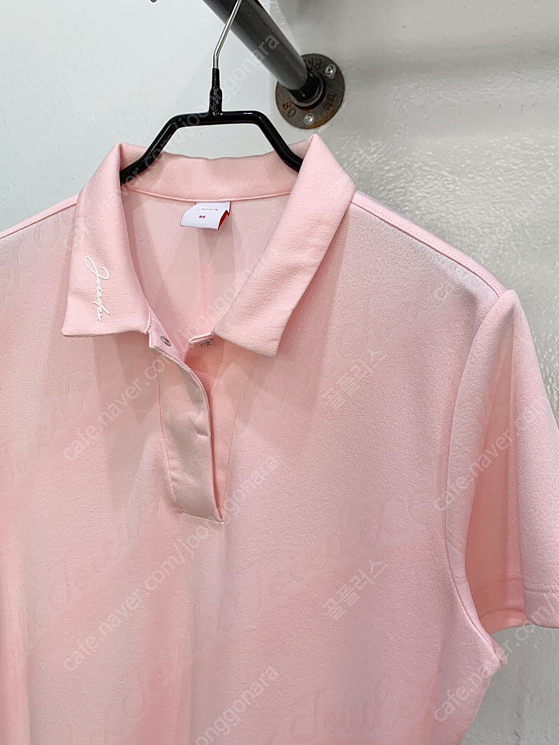 (66) JDX 핑크 로고 자가드 기능성 반팔 카라넥 여성 골프티셔츠