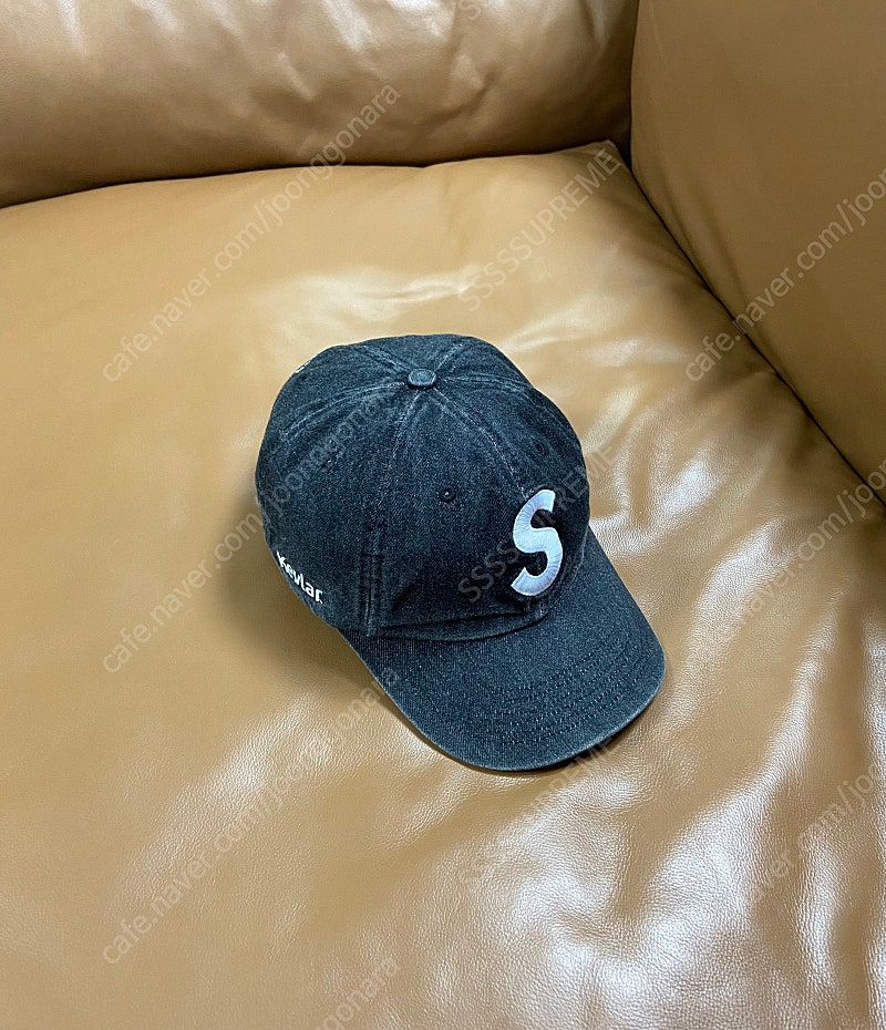 Supreme 슈프림 케블라 블랙 S로고 6패널 볼캡 모자 (Kevlar Washed Denim Black)