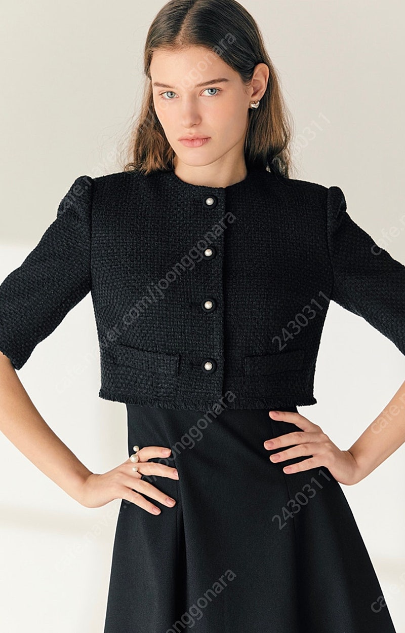 브라이드앤유 엘시 하프 슬리브 트위드 볼레로 자켓 ELSIE Half sleeve tweed bolero jacket (Black) 1사이즈 판매