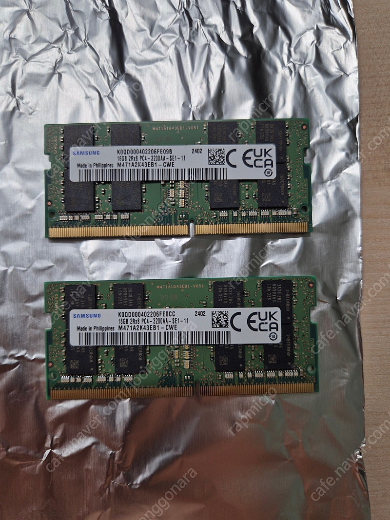 삼성 DDR4 3200 16GB 노트북 RAM 2개