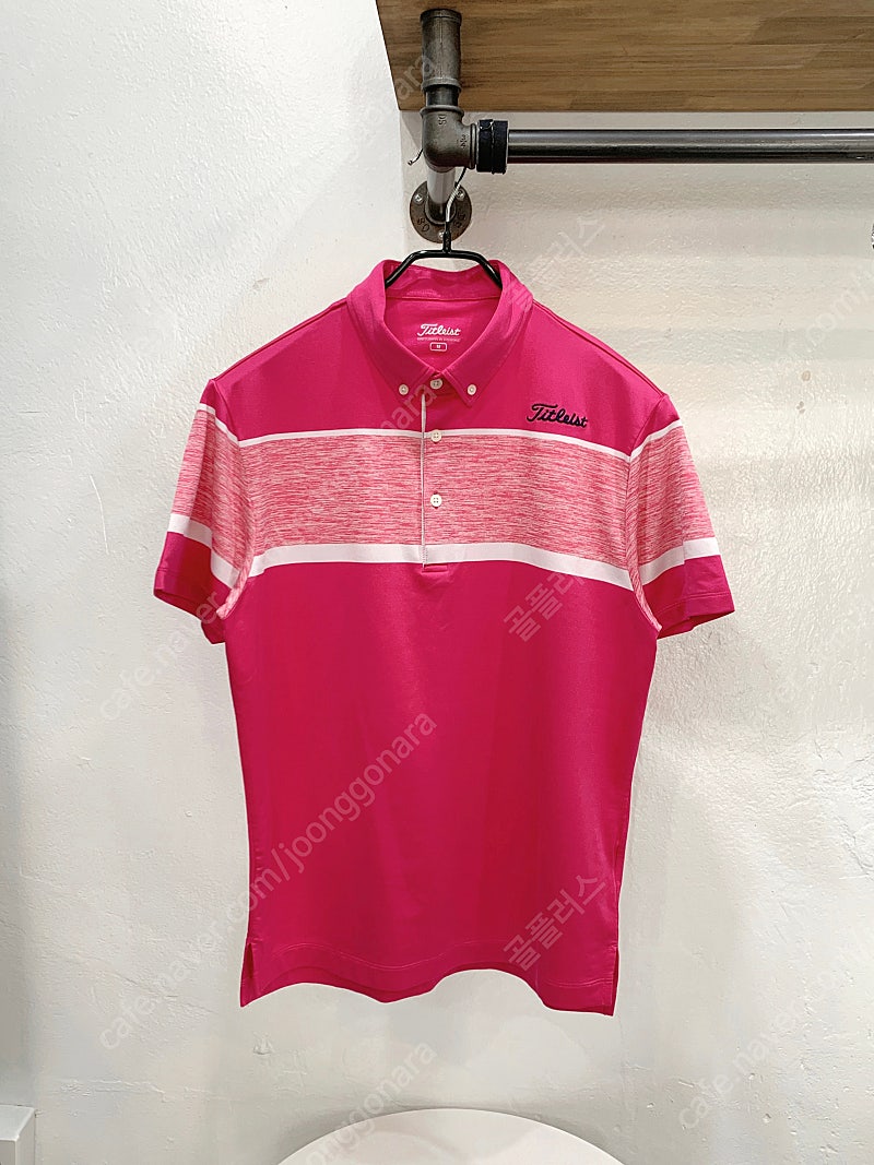 (95) 타이틀리스트 남성 핑크 배색 기능성 반팔 카라넥 골프티셔츠