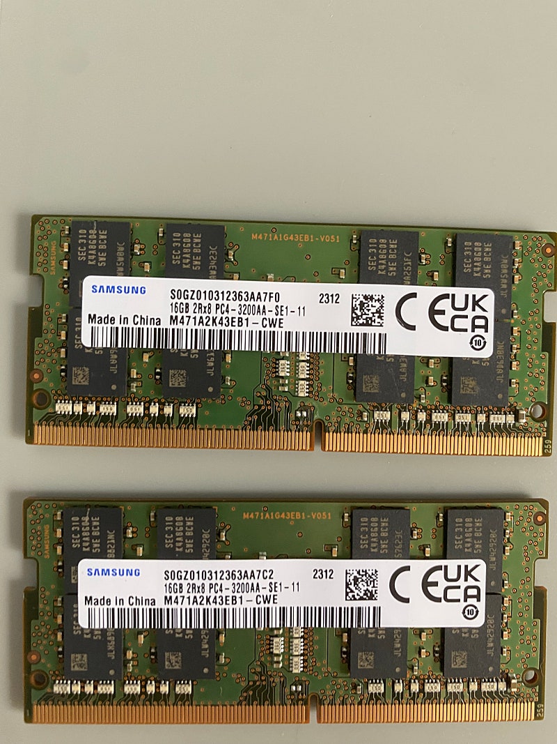 노트북용 램 삼성 DDR4-3200 16GB * 2개 보증기간 남음 택배비 포함