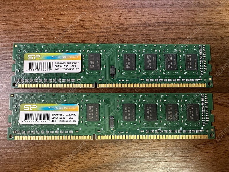 [개인] SP(실리콘파워) PC3-10600 DDR3 4G RAM 램 2개 일괄 판매합니다.