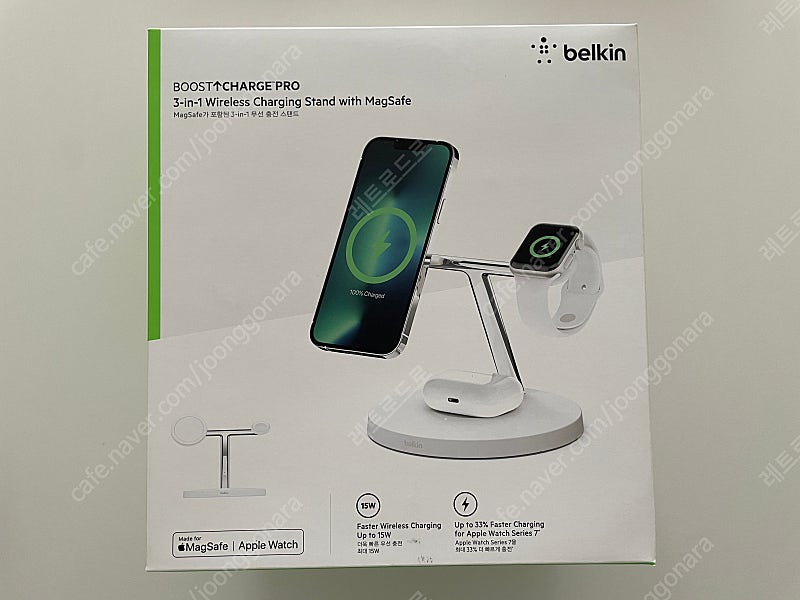 (미개봉 새상품) 벨킨 부스트업 프로 3in1 15W 맥세이프 충전 스탠드 아이폰 충전기